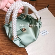 0711抹茶绿清新夏季手拎包小众INS同款女包手工珍珠编织重工手包