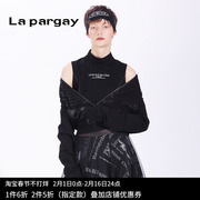 lapargay纳帕佳2023女装春季黑白色休闲长袖，短外套针织上衣