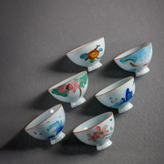 家用中式堆釉手绘白瓷茶杯，功夫茶具主人，杯陶瓷品茗杯茶道中国风