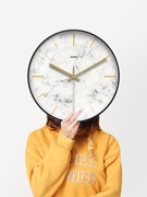 北欧大理石纹创意时尚欧式大钟表挂钟现代简约客厅静音石英钟时钟