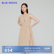 BLUE ERDOS女装 春夏褶皱设计通勤V领中裙无袖连衣裙女