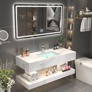 大理石双层浴室柜组合现代简约卫生间定制挂墙洗手盆洗漱台洗脸盆