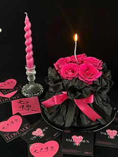 七夕情人节花束蛋糕 费罗伊德玫瑰花黑粉花束纪念日表白蛋糕装饰