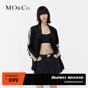 MOCO奥莱运动风黑白撞边醋酸混纺垫肩西装外套简约高级感女