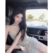 eva君君酱白月光甜美纯欲花朵，羽毛蕾丝吊带，连衣裙女镂空收腰短裙