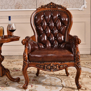 美式全实木真皮沙发椅别墅，奢华单人休闲椅，客厅会客椅欧式阳台家具