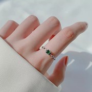 925纯银小方糖戒指女小众设计时尚绿色复古可调节方块食指戒指环