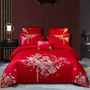 新结婚庆床上用品全棉四件套大红色，新婚喜被套床单，纯棉刺绣新中式