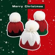 圣诞帽儿童圣诞保暖针织帽秋冬毛球帽男女宝宝，毛线帽圣诞节装饰品