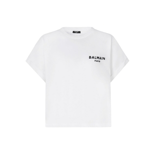 BALMAIN巴尔曼女士时尚字母logo圆领短袖T恤短款上衣AF1EE005BB01