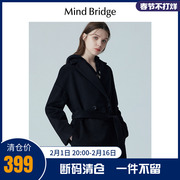 MindBridge 女士中长款羊毛大衣冬季黑色双面呢子外套