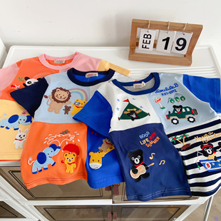 miki日系男童短袖t恤24夏装童装卡通拼接撞色圆领中小童半袖