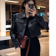 韩系黑色小香风皮衣外套，女204春秋季宽松夹克高级感复古短款.