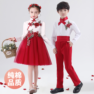 新中式女童礼服儿童演出服，旗袍裙古装表演服小学生，合唱朗诵服元旦