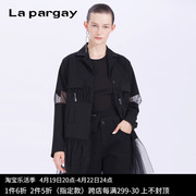 lapargay纳帕佳2023女式黑色帅气网纱拼接休闲西装长袖短外套