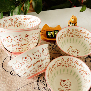 猫部杂货日系高颜值猫头表情陶瓷碗釉下彩搞怪小猫米饭粥碗靓汤碗