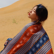 度假披肩外搭女民族风围巾棉麻女西北旅游穿搭西藏丝巾大披肩