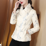 中国风印花小棉袄外套女短款春季时尚立领设计修身减龄小个子棉衣