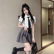 韩系学院风衬衫校服套装，女夏季减龄短袖，衬衣+百褶裙jk制服两件套