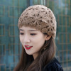 韩版潮手工钩花双层针织帽时尚镂空花朵女士毛线帽百搭甜美瓜皮帽