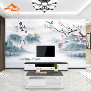 客厅电视背景墙壁纸，中式山水壁画花鸟壁布，8立体浮雕装饰影视墙布