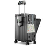 SUXI前置开口拉杆箱可充电行李箱男万向轮登机箱水杯手机架旅行箱