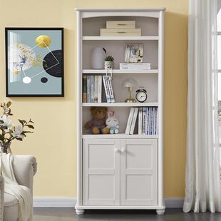 实木书柜储物柜展示收纳置物柜儿童学生白色烤漆书橱落地田园书架