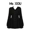 Ms XIDU法式收腰短款连衣裙长袖衬衫裙a字裙小黑裙女2024夏季