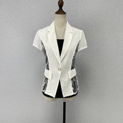 镂空短款白色小西装外套短袖一粒扣透视装2022夏季薄款高品质西装
