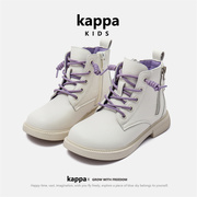 kappa女童靴子儿童短靴女2024春季款鞋子加绒童靴女孩马丁靴