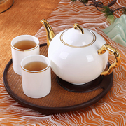 中式骨瓷茶具时尚优雅水x杯，套装家用客厅，茶壶水具重竹橡木托盘o.