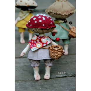 海黛娃娃北欧风红伞伞，蘑菇娃娃手工，材料包diy刺绣