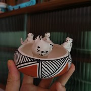 美国普韦布洛埃克马(埃克马，)印第安acoma美式复古艺术品收藏4猫咪陶罐摆件