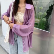 轻奢紫色薄款防晒衬衫，女夏韩版宽松百搭长袖，空调防晒外套