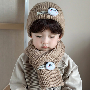 宝宝帽子围巾两件套冬季男童毛线，帽女童针织帽套装儿童帽秋冬男孩