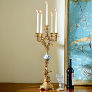 欧式陶瓷配铜浪漫蜡烛创意复古香薰烛台美式奢华五头陶瓷烛台摆件