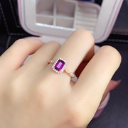 s925银饰品戒指空托长方形4*6mm时尚可做彩宝水晶戒指成品女