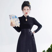 新中式国风黑色针织打底衫女春秋高级感修身显瘦长袖上衣