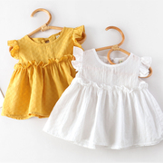 女童棉麻娃娃衫2023夏季儿童时髦飞袖上衣宝宝洋气宽松白衬衫