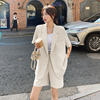 米白休闲短袖西装套装女夏季薄款2023气质时尚韩系小西服外套