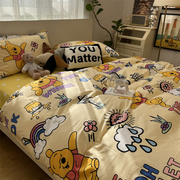 ins卡通超级可爱维尼小熊水洗，棉保暖四季床单被套三件套床上用品