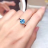 天然瑞士蓝托帕石戒指女925银宝石指环简单时尚经典六爪戒子轻奢