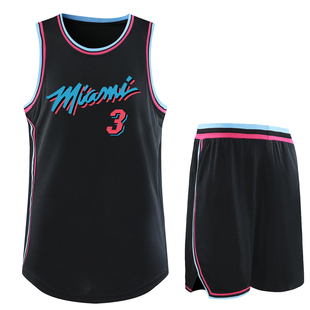 热火城市版篮球服定制韦德3号黑粉色球衣圆领比赛队服团购印号