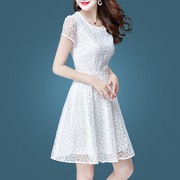 白色蕾丝连衣裙夏装2023气质，高档收腰显瘦雪纺裙子中年妈妈裙