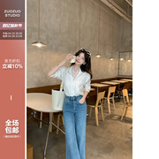 佐佐家小个子纯色衬衫上衣搭蕾丝背心法式v领气质两件套装女春季