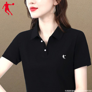 乔丹polo衫女夏季翻领运动上衣服，可定制工作服，白色宽松短袖t恤女