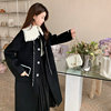 设计感黑色冬季双层领常规赫本风羊绒大衣长款女