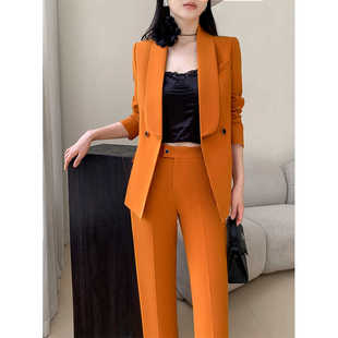 高级感橘色西装阔腿裤两件套时尚，休闲西服春秋季气质职业正装