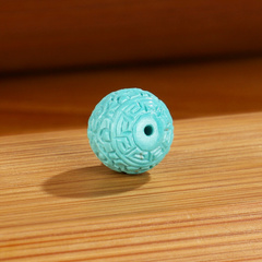 远廷 原矿绿松石散珠云纹珠10.2mm 2号 高瓷蓝绿色苏工配饰配珠