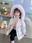 韩国儿童装女童冬装亮片蝴蝶结羽绒服保暖不透风外套大衣